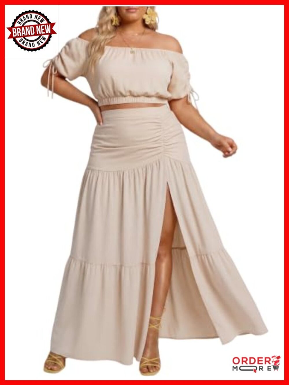 Plus Size 2 Piece Outfit Off Shoulder Crop Top and Maxi Skirt Set